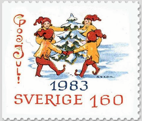 Julfrimärke av Gun Larsson 1983.