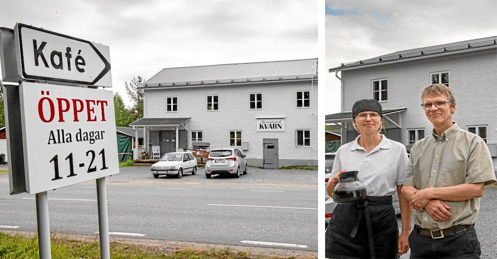 Asta och Erik utanför sin kombinerade kvarn och kafé mitt i byn, som blev deras andra företag.