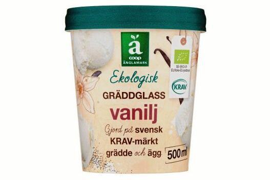 Coops ekologiska vaniljglass innehåller svensk grädde.