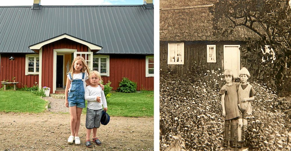 Livet som barn i backstugan är betydligt skönare för Vendeli och Atle än för Kurt och Lisa som bodde här på 1920-talet. Bilderna är tagna på samma plats med nästan 100 år emellan.