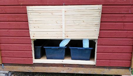 Avfallet ska förvaras i de fyra latrinkärlen under lång tid för att bli fritt från bakterier och lukt. Varianten med urinseparering ska ha ett kärl med slang för enkel avtappning.