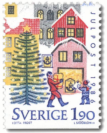 Julfrimärke av Lotta Frost 1986.