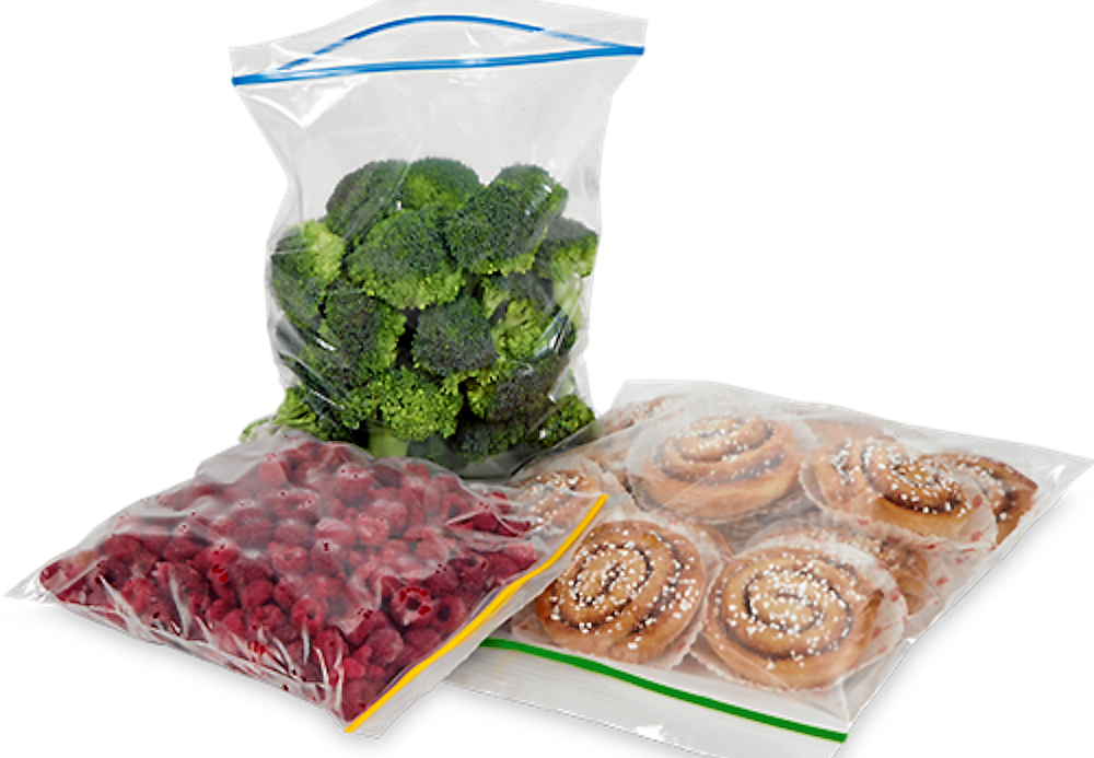 Tvätt- och återanvändbara fryspåsar i olika storlekar.