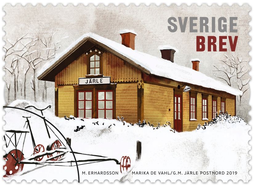 Frimärket med Järle station som motiv.