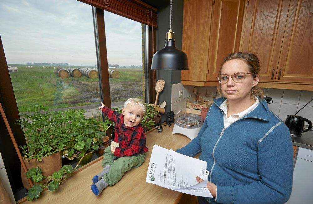 Här från sitt köksfönster kan Sandra Lindström och sonen Leo se var det brittiska bolaget vill provborra efter vanadin. Platsen ligger bara 400 meter från deras hus.