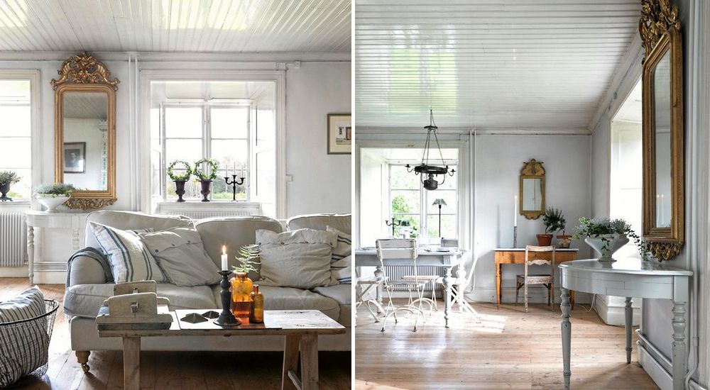 Salen på bottenvåningen är familjens vardagsrum med en blandning av nya och gamla möbler.