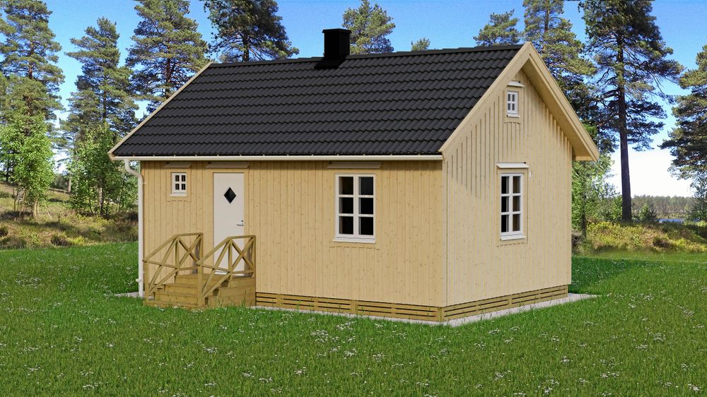 Enkelstugan av lösvirke byggs efter ritning från Svenskt Trä.