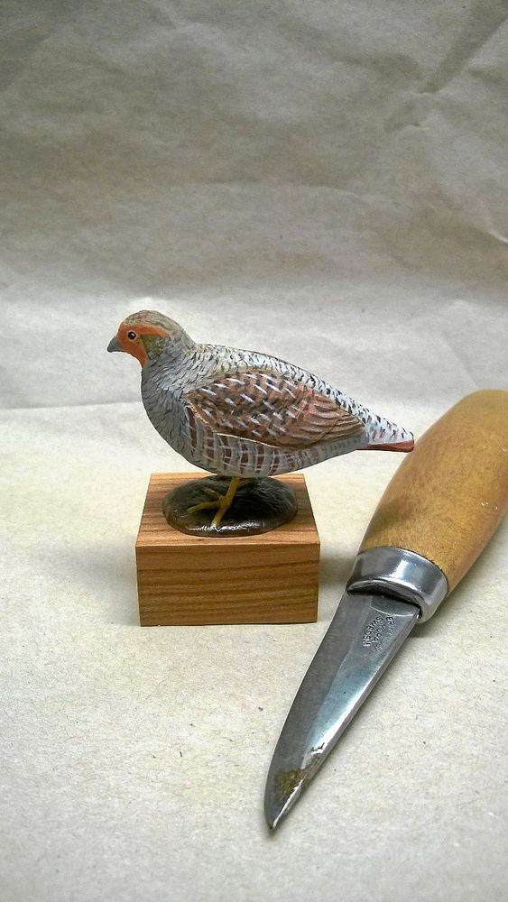 Rapphöna i miniatyr, täljkniven ser stor ut bredvid.