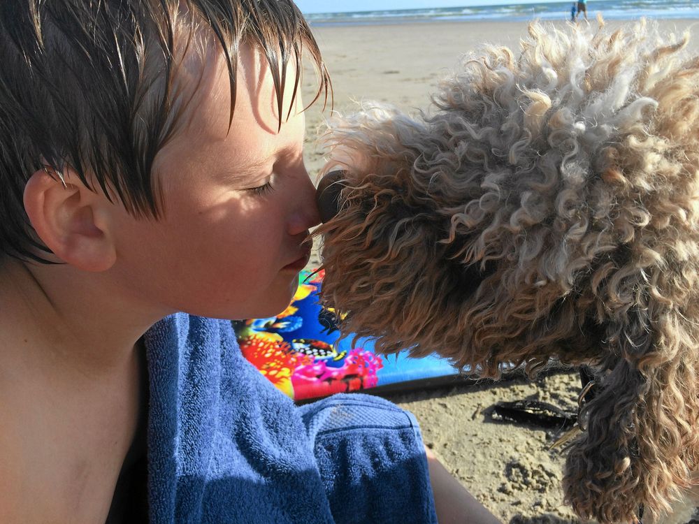 En riktig gosenos. Camilla Edelsvärd, Västerås, fångade ett höjdarögonblick när sonen Alexander och lagotton Malte gosade efter badet.