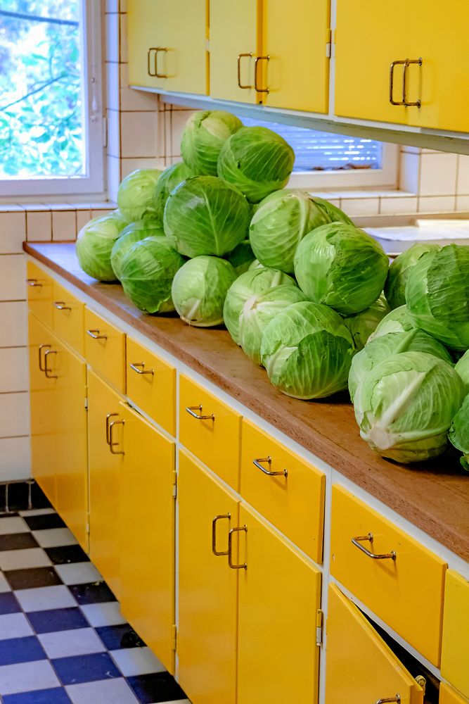 I produktionsköket i det nedlagda äldreboendet strimlar och hackar Adriana ungefär 2 000 kilo vitkål om året.