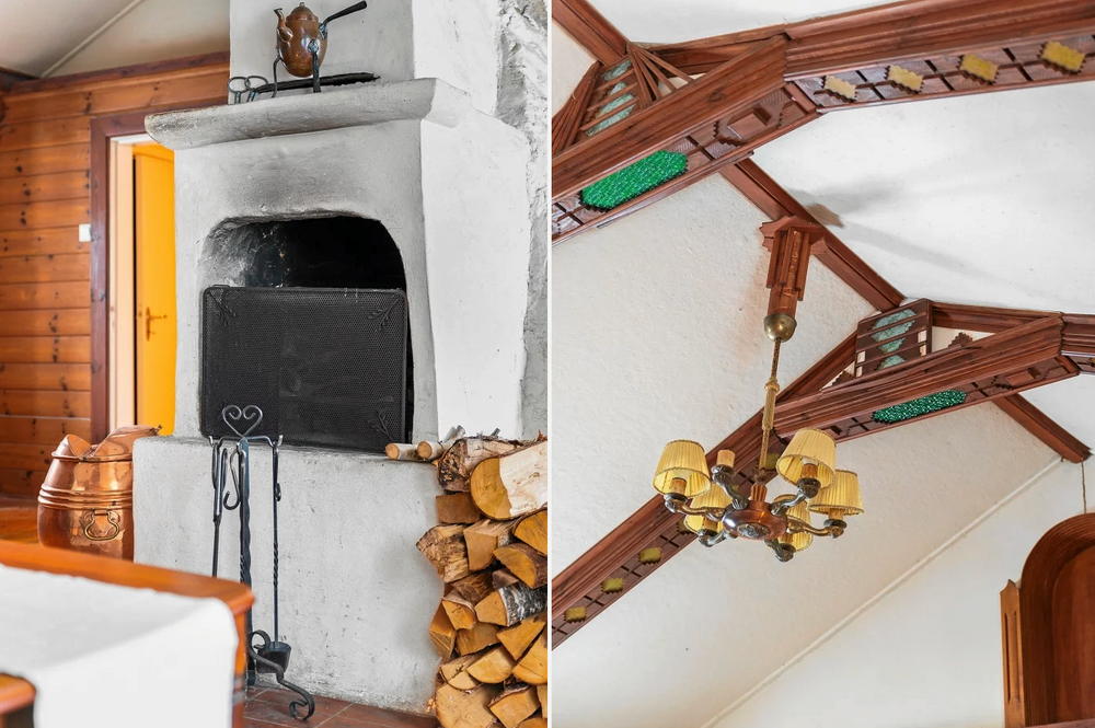 I taket är bjälkarna riktigt dekorativa.