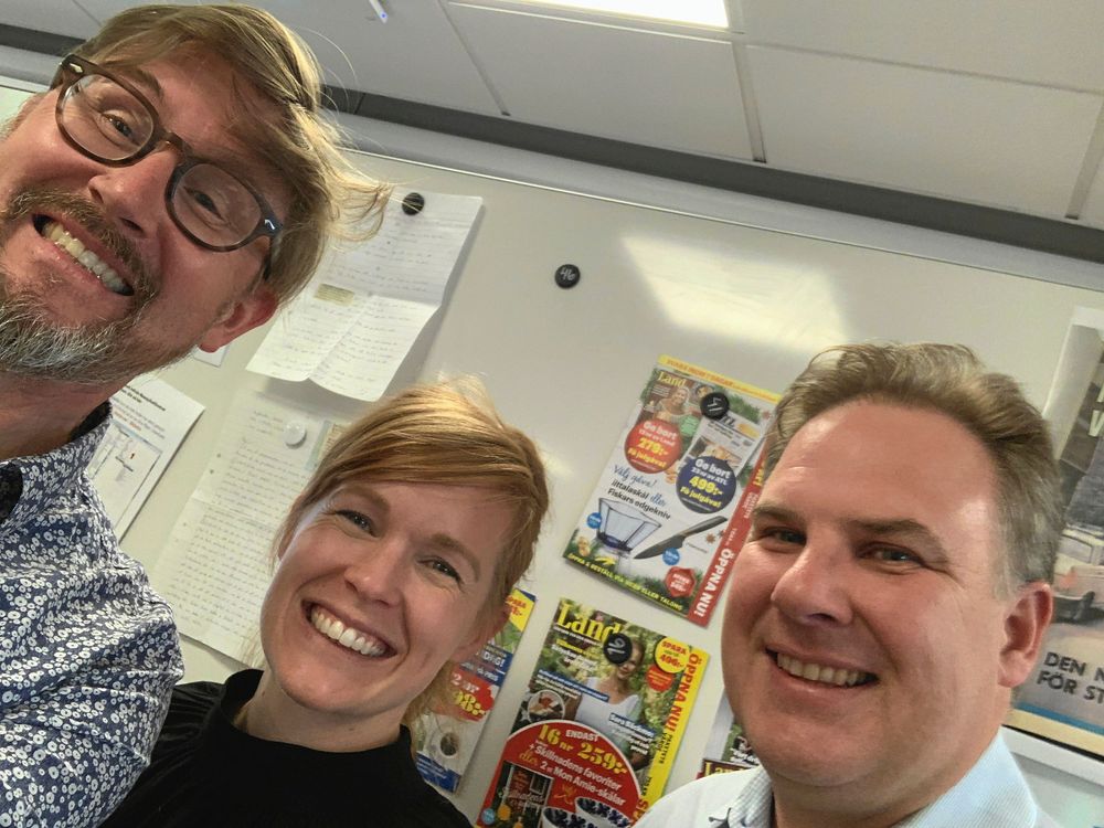 Landpodden med programledare Joel Linderoth och ödehusfantasterna Sara Thyselius och Robert Danielsson.