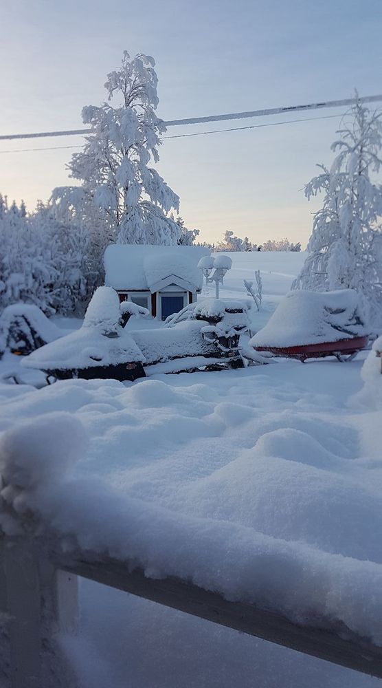 Gott om snö i Pajala, hälsar Berit. Skönjer du skotern?