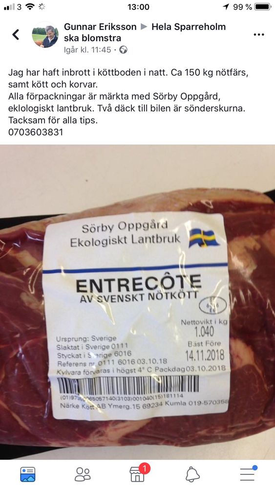 Alla förpackningar har samma märkning, så nu hoppas Gunnar Eriksson att någon ska känna igen den så att tjuvarna åker fast.