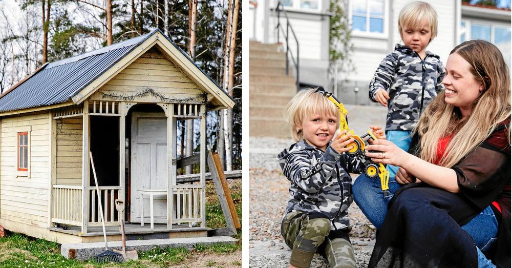 Lekstugan som gammelfarfar byggde som även tvillingbröderna Botvid och Melker gillar..