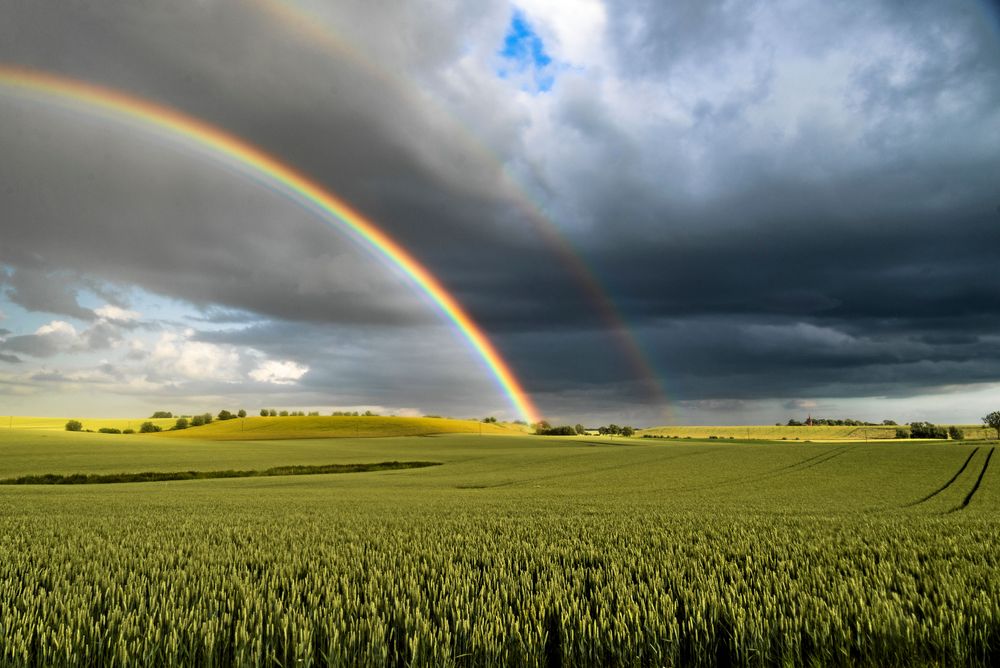 PLATS 6-10. Johan Hult i Ljungby fick en fin bild på en ovanligt kraftfull regnbåge. Enligt sägnen ska en skatt ligga där vid regnbågens slut.