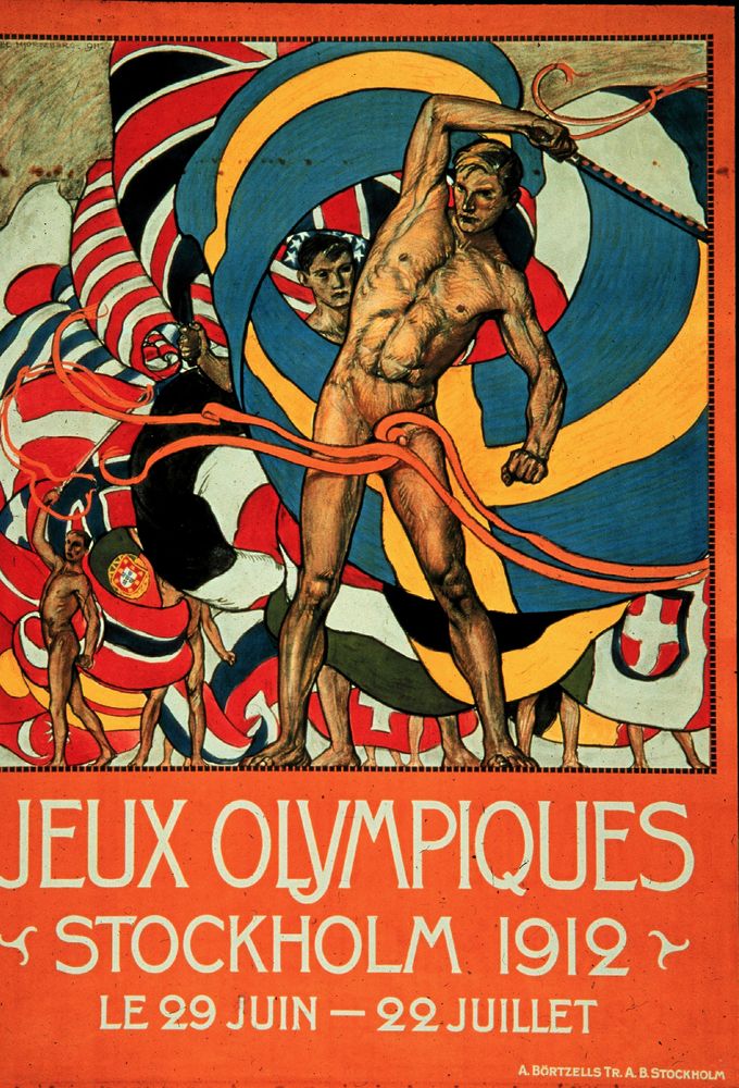 Den officiella planschen för OS i Stockholm 1912.