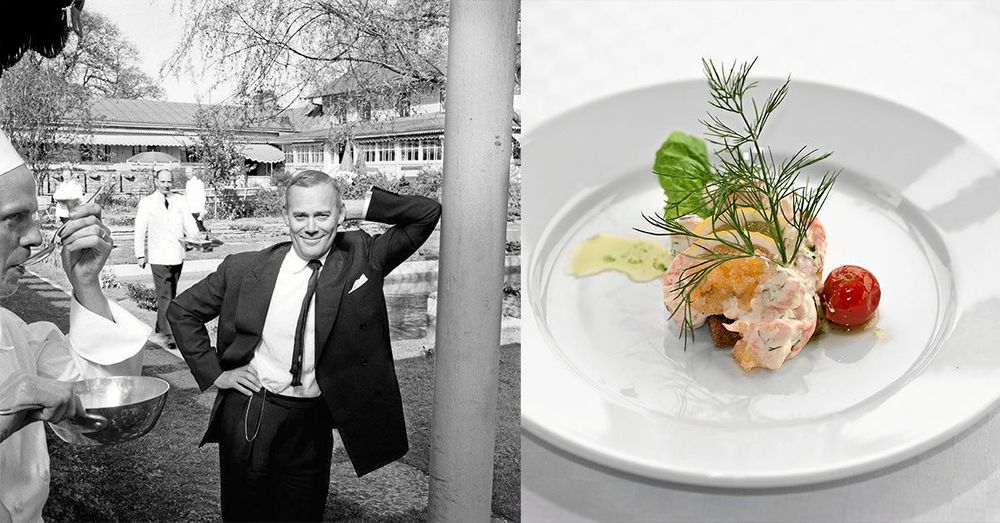 Tore Wretman (1916–2003), mannen bakom Toast Skagen, på sin krog Stallmästargården i Stockholm.