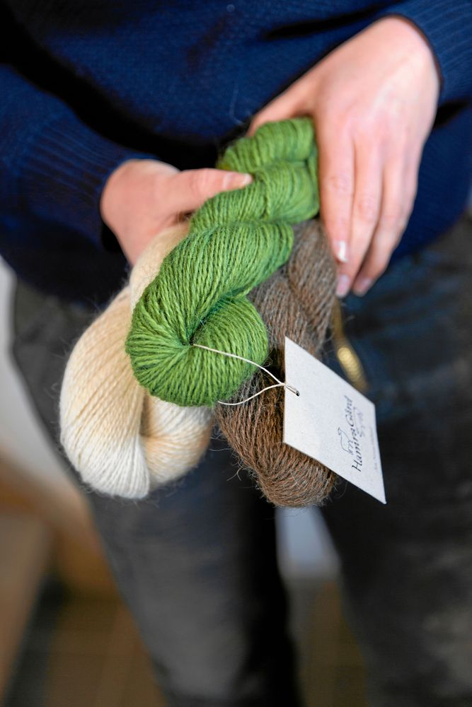 Gårdens ull skickas till olika svenska spinnerier för att bli till garn. Camilla växtfärgar och nästa idé är att hålla kurser i växtfärgning,