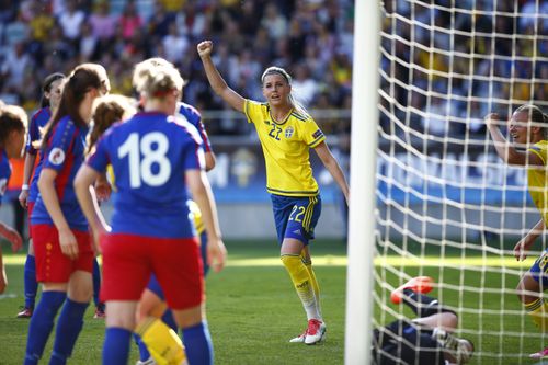 Olivia Schough efter rekordmålet mot Moldavien i EM-kvalet 2015, efter bara 16 sekunder in i matchen.